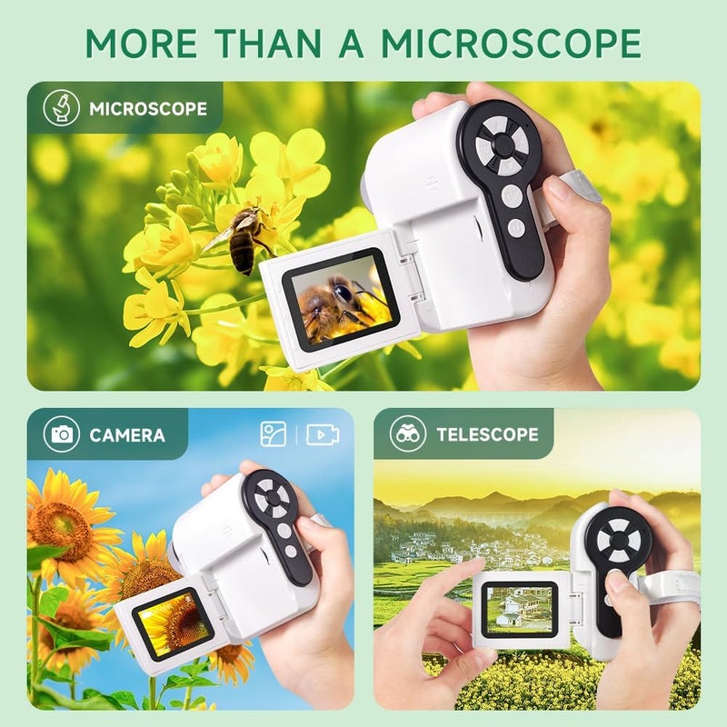 Dcorn Microscope for Kids, [3-in-1] 1000X Handheld Mini Scope with 2" LCD Screen, Portable Miniscope for Kids 8-12 Halloween Christmas Birthday Edu Gifts, 32GB TF Card Included - Image 3